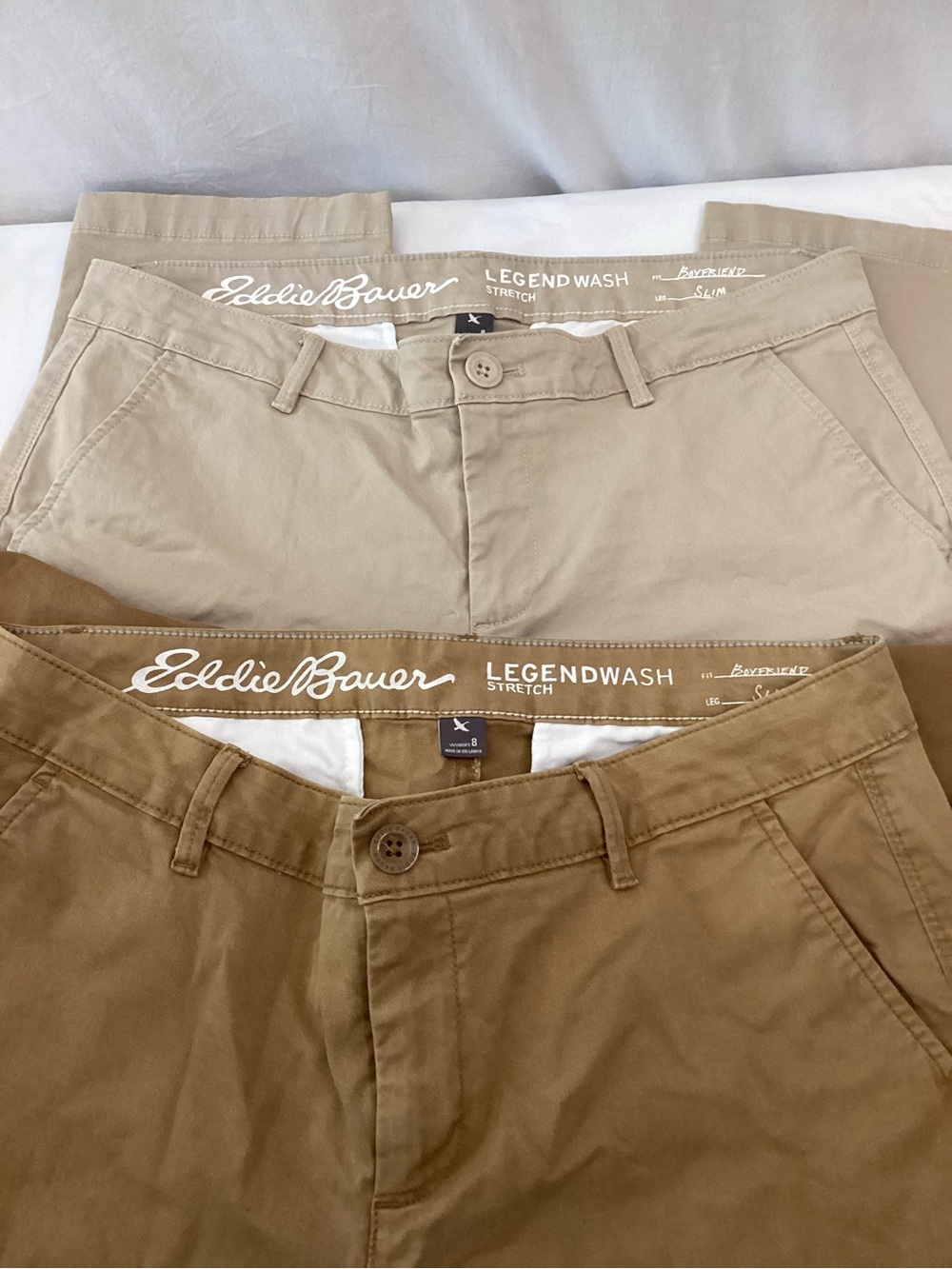 Eddie Bauer Women’s Chino Pants in Light Khaki and Chestnut